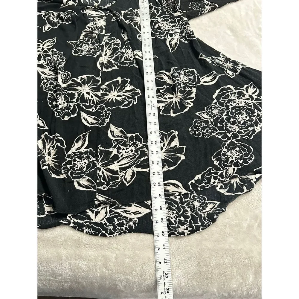 Free people Long Sleeve Black White Tree Swing Tunic Mini Dress Size XS